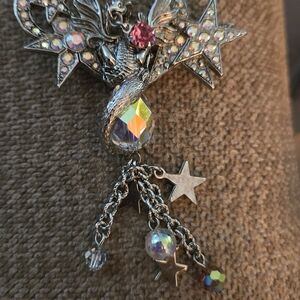 Silver and Pink Crystal Dragon Brooch